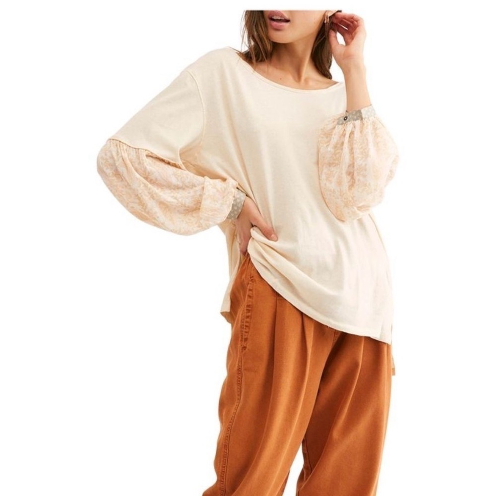 Free People We the Free Jade Puff Sleeve Top Ivory